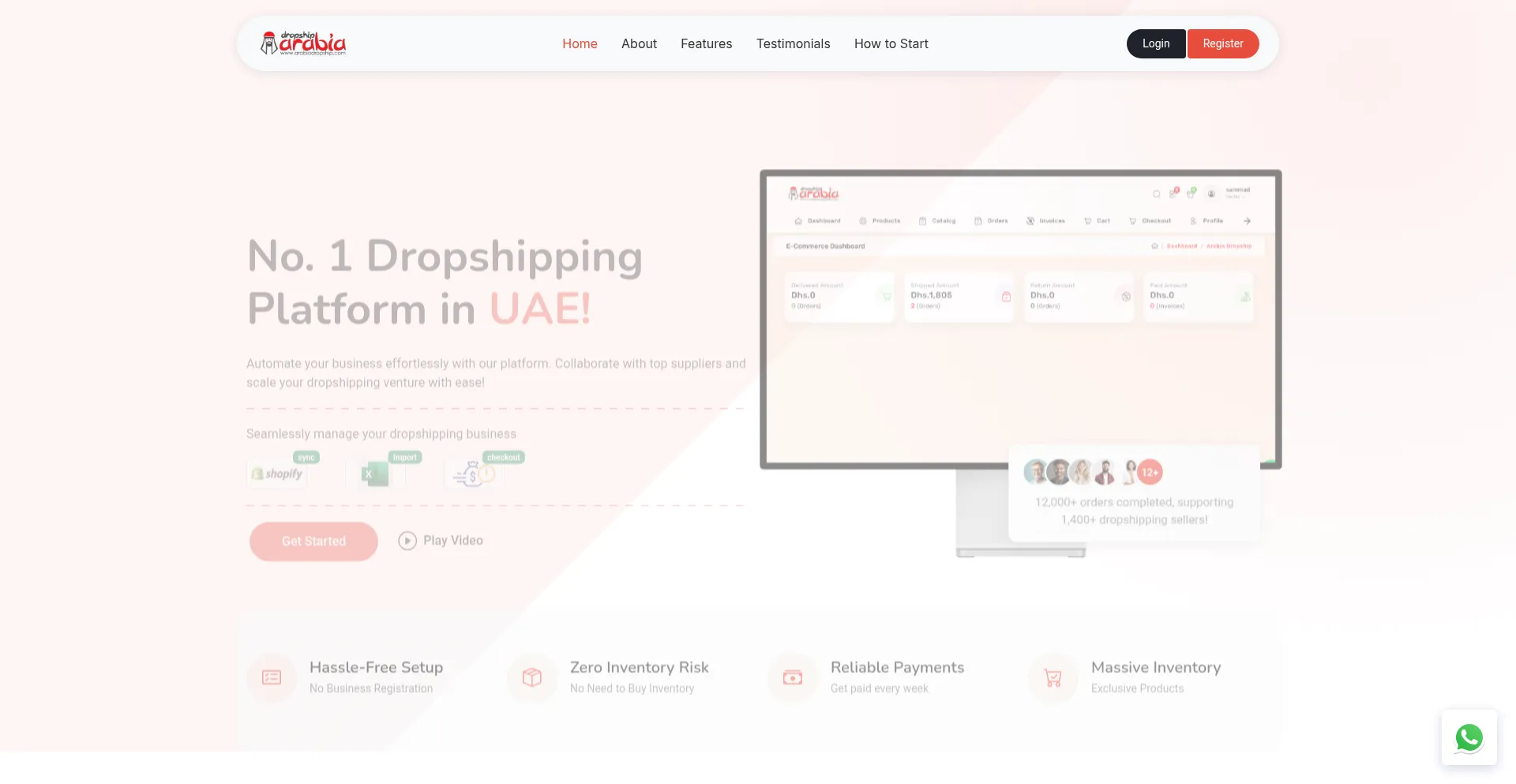 Website screenshot of Arabiadropship.com