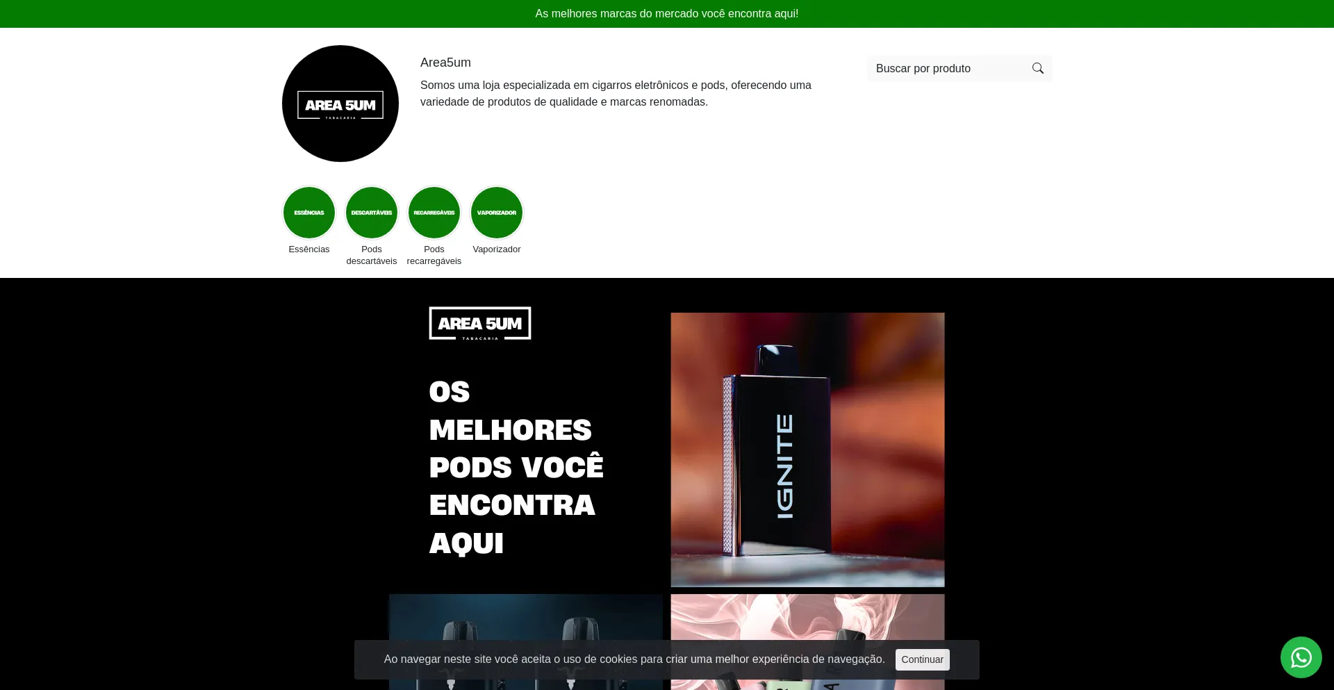 Website screenshot of Area5um.meloja.com.br