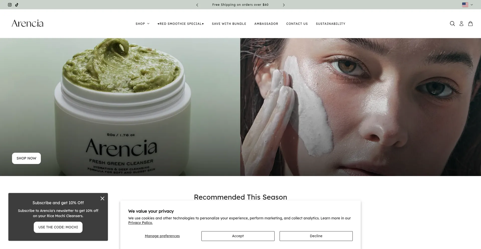 Website screenshot of Arencia.us