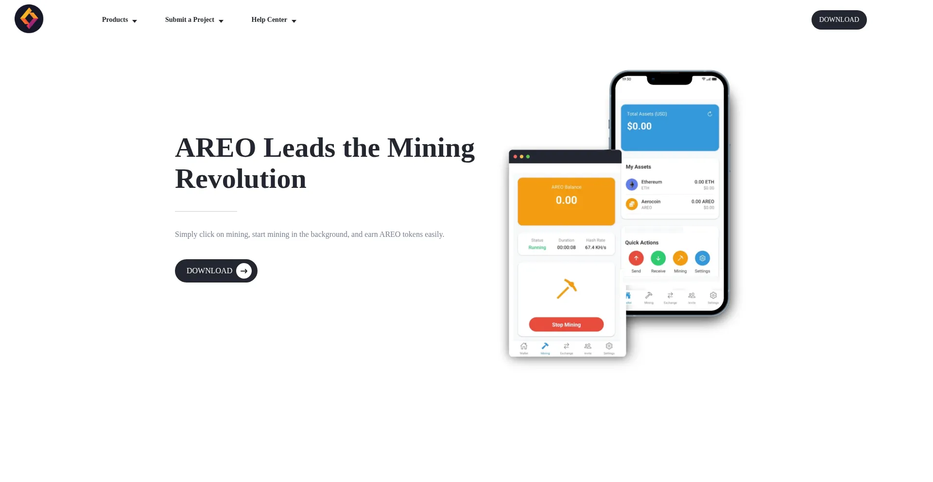 Website screenshot of Areo.network
