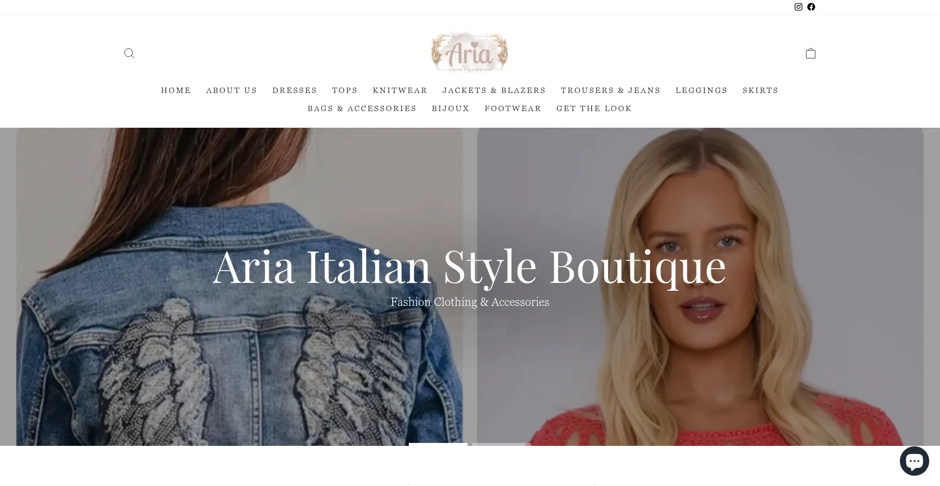 Website screenshot of Ariafashionboutique.co.uk