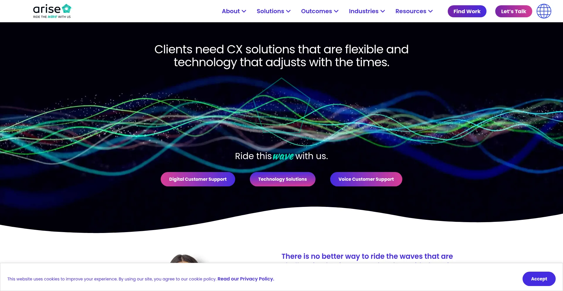 Website screenshot of Arise.com