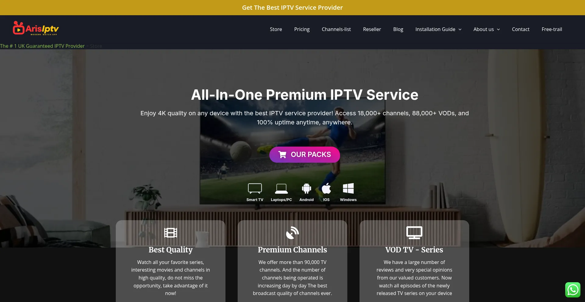 Website screenshot of Arisiptv.com