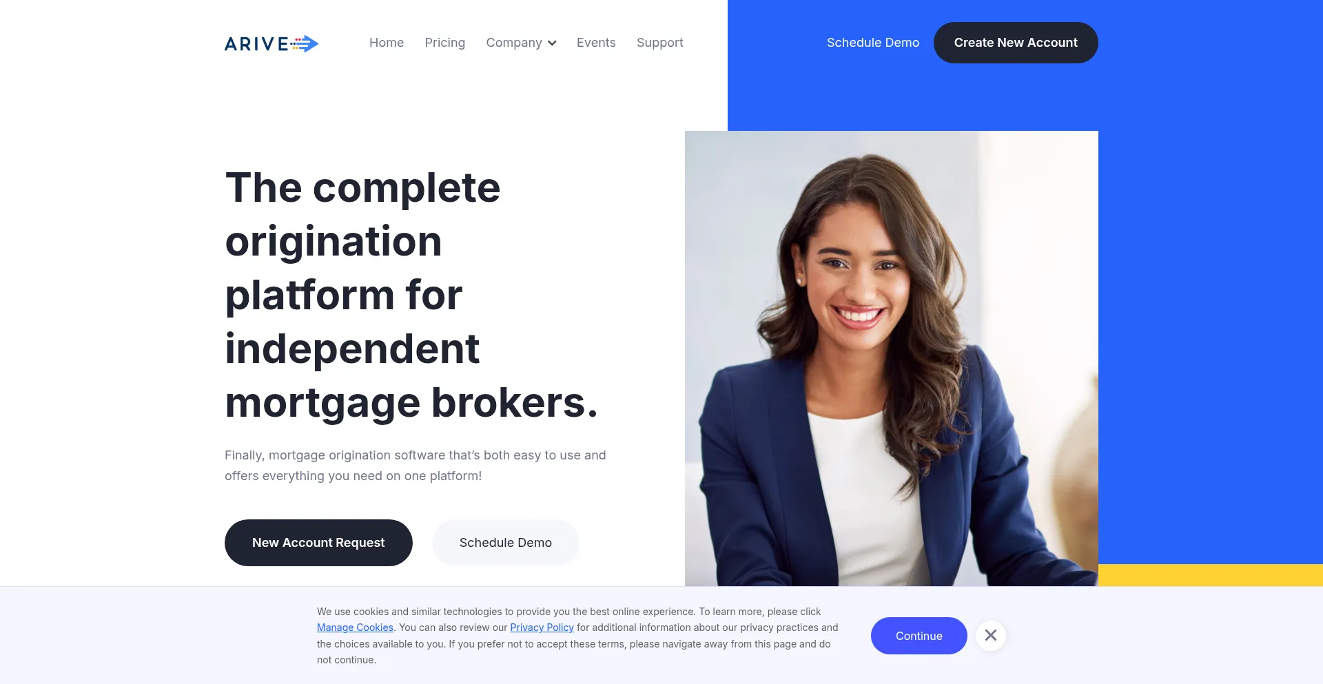 Website screenshot of Arive.com
