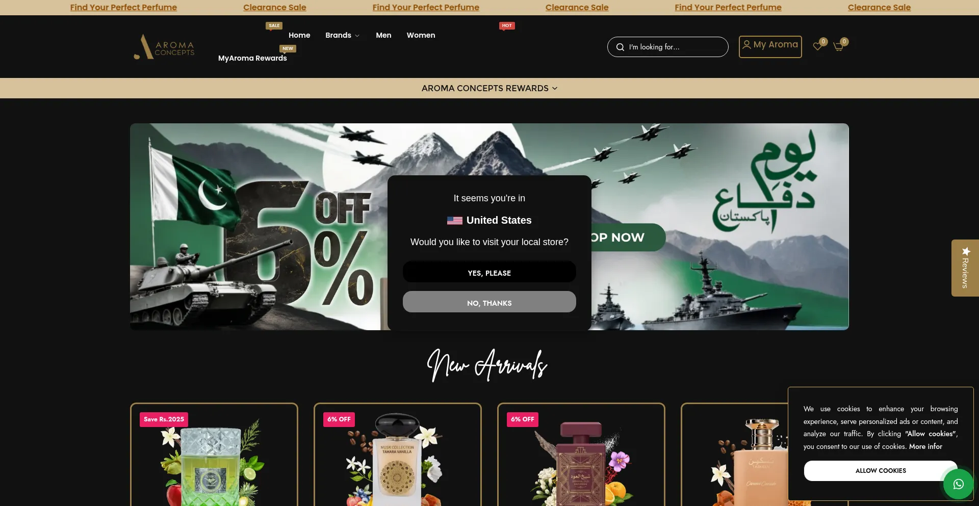 Website screenshot of Aromaconcepts.pk