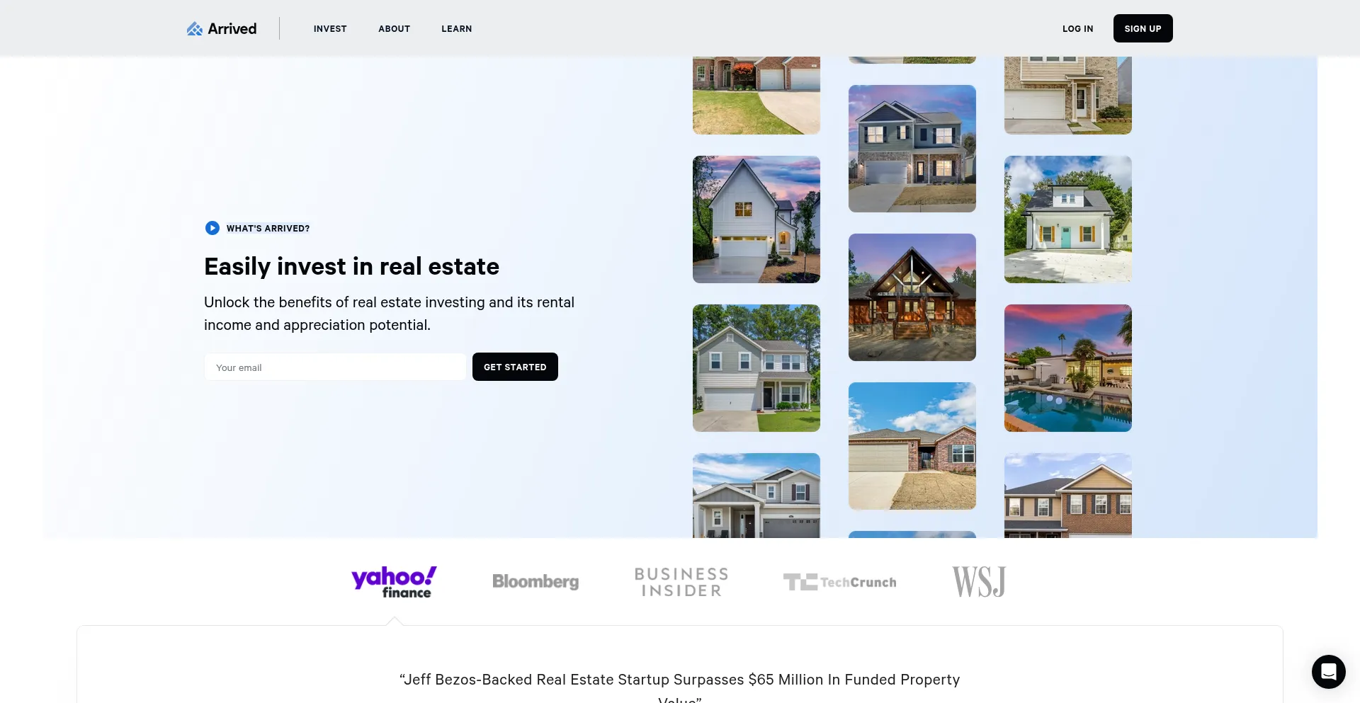 Website screenshot of Arrivedhomes.com