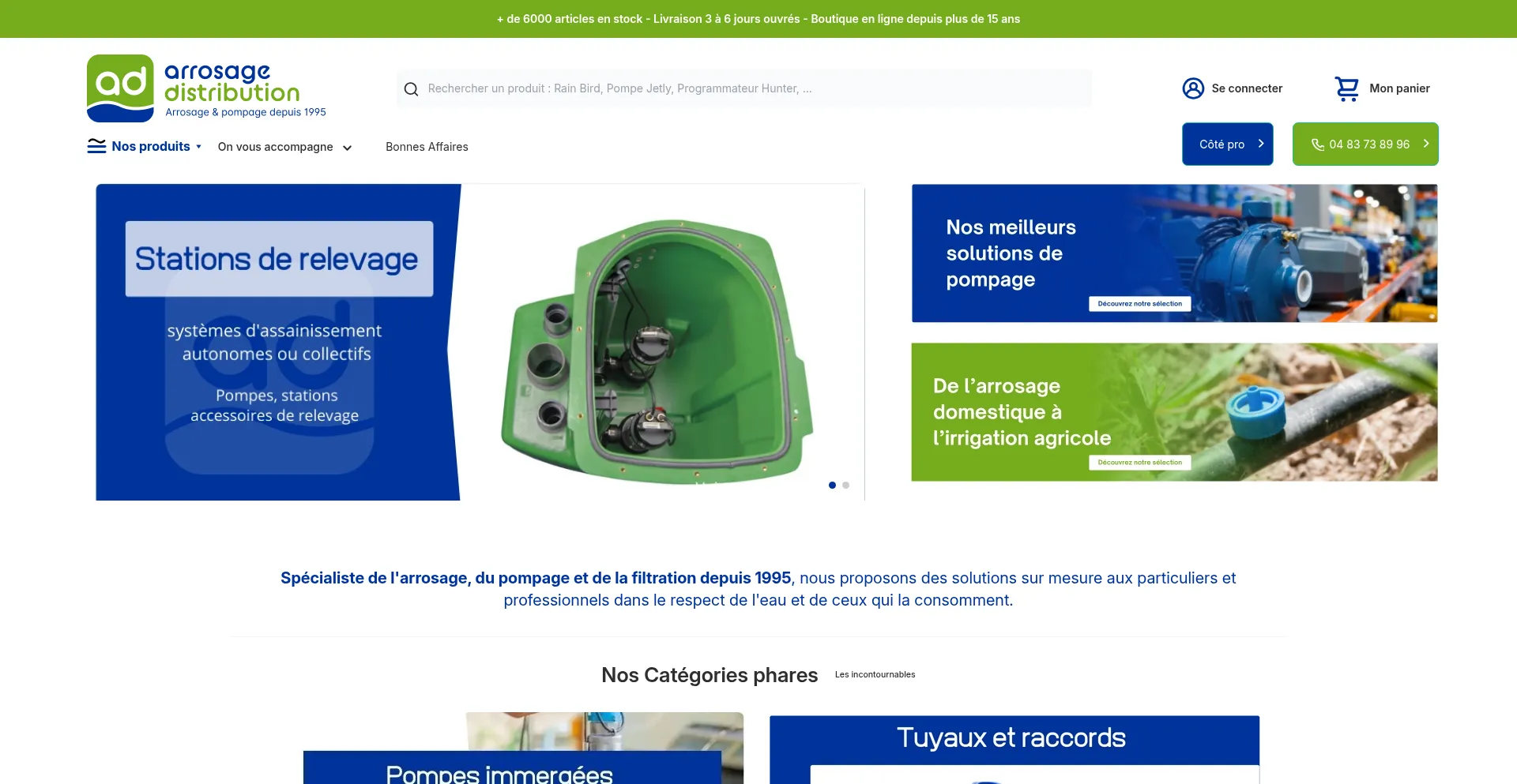 Website screenshot of Arrosage-distribution.fr