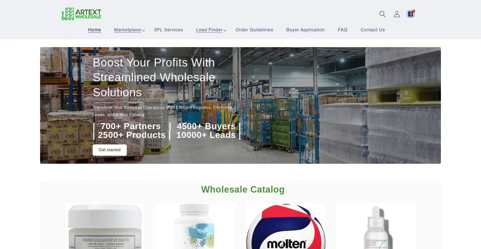 Website screenshot of Artextwholesale.com