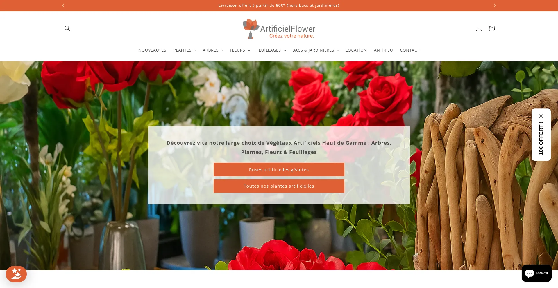 Website screenshot of Artificielflower.com