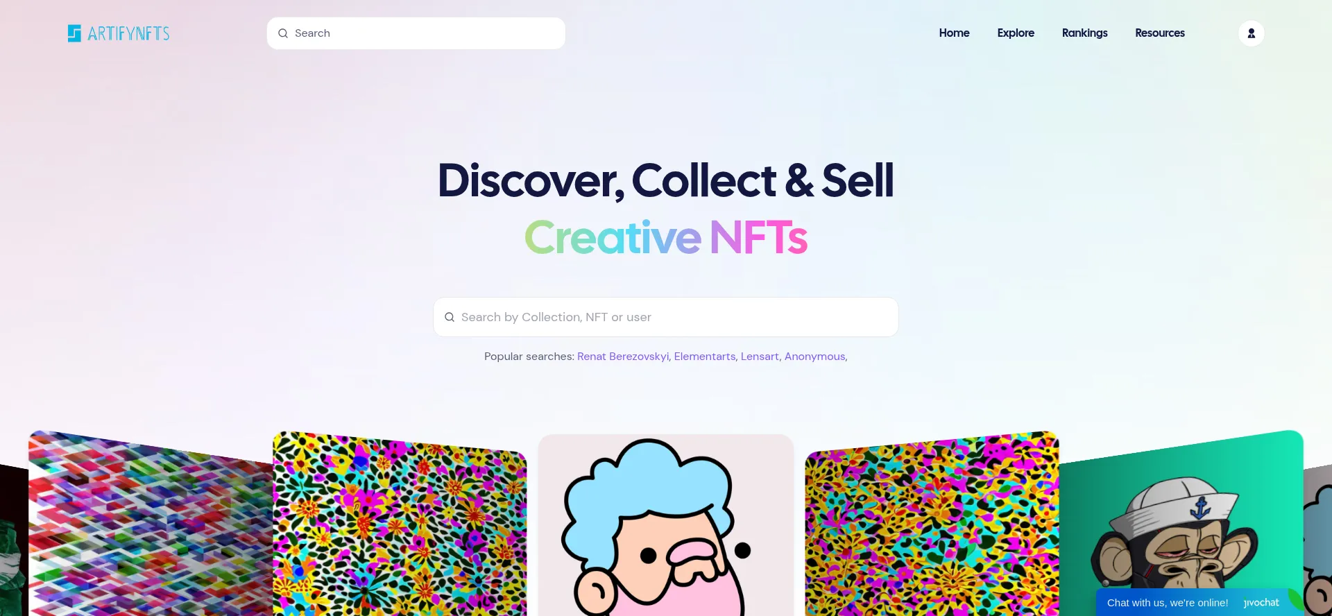 Website screenshot of Artifynfts.com