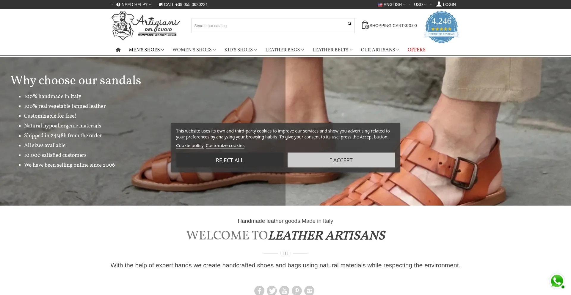 Website screenshot of Artigianidelcuoio.com