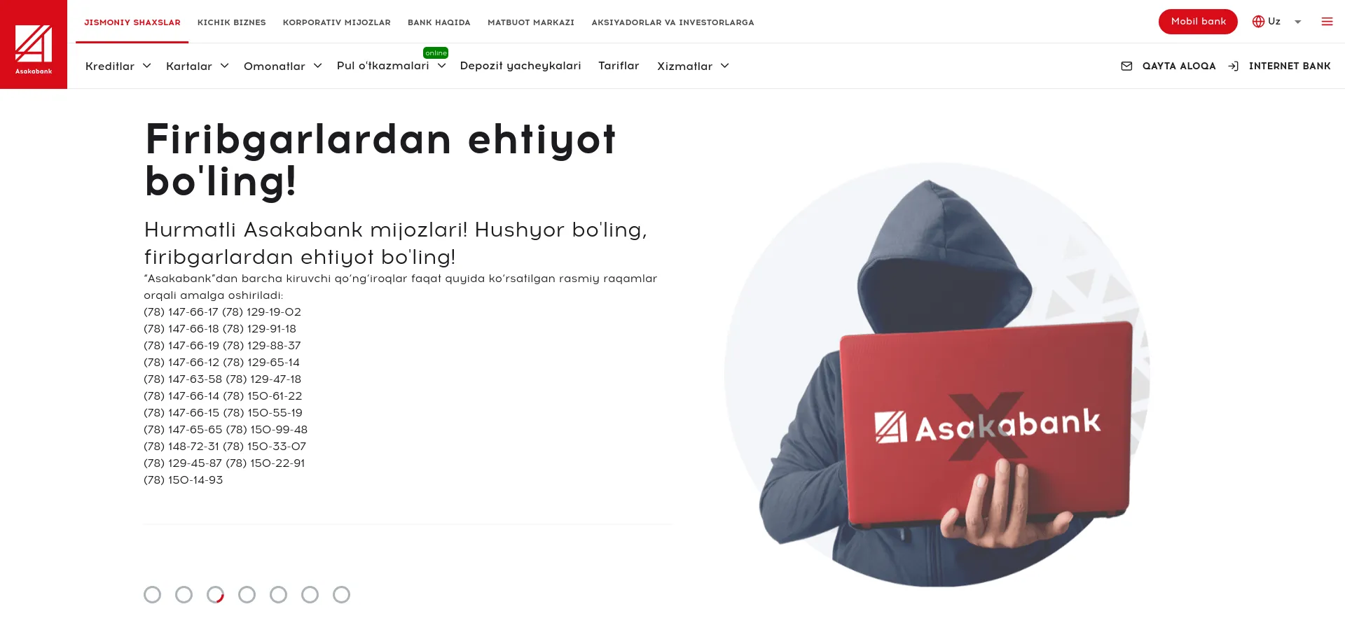 Website screenshot of Asakabank.uz