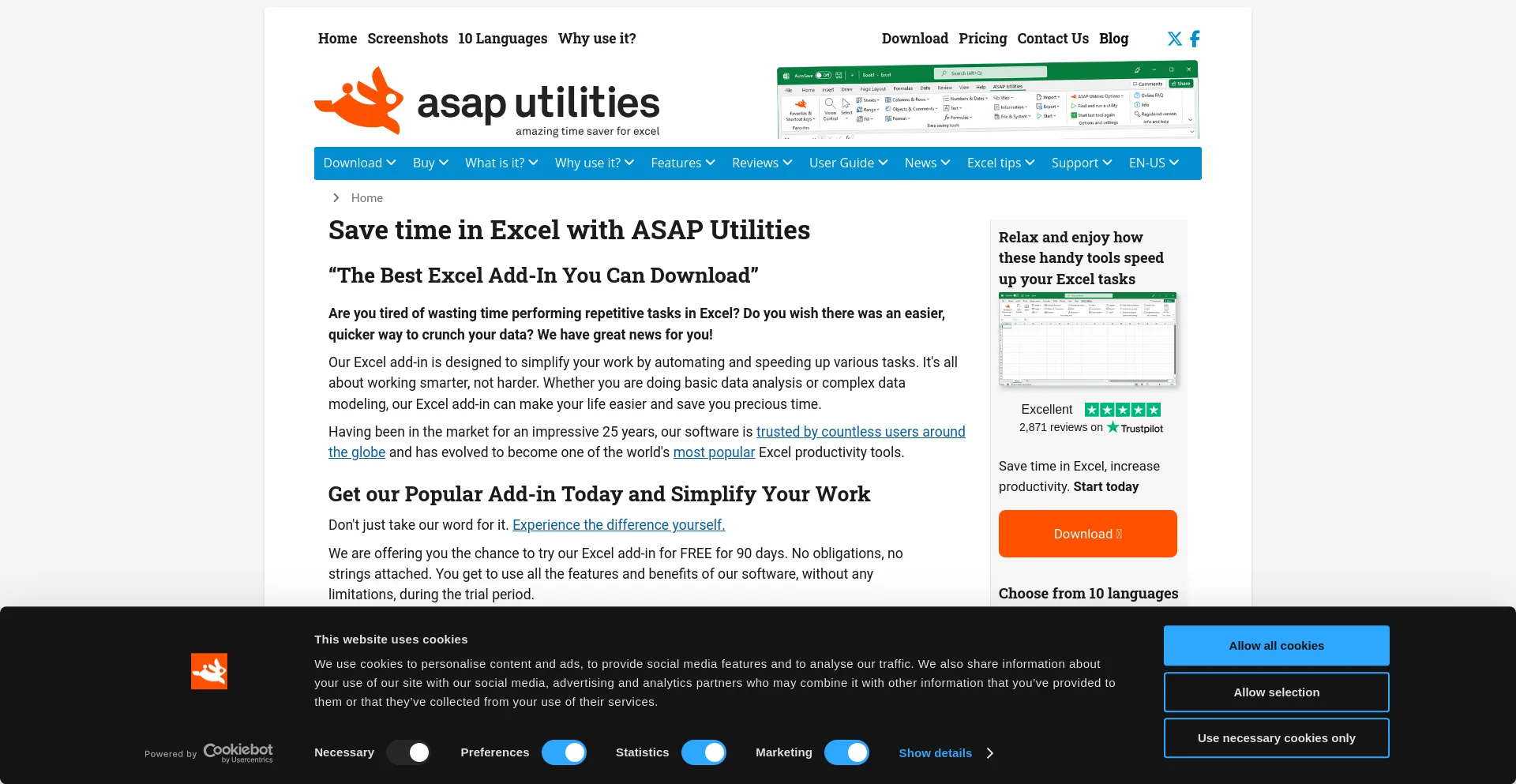 Website screenshot of Asap-utilities.com