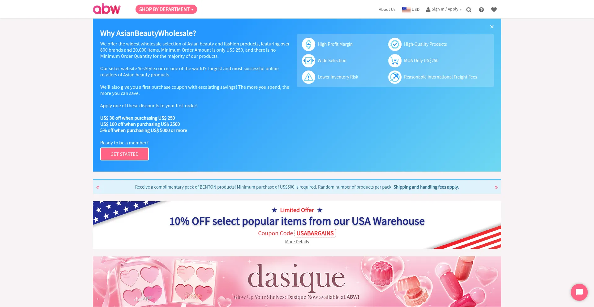 Website screenshot of Asianbeautywholesale.com