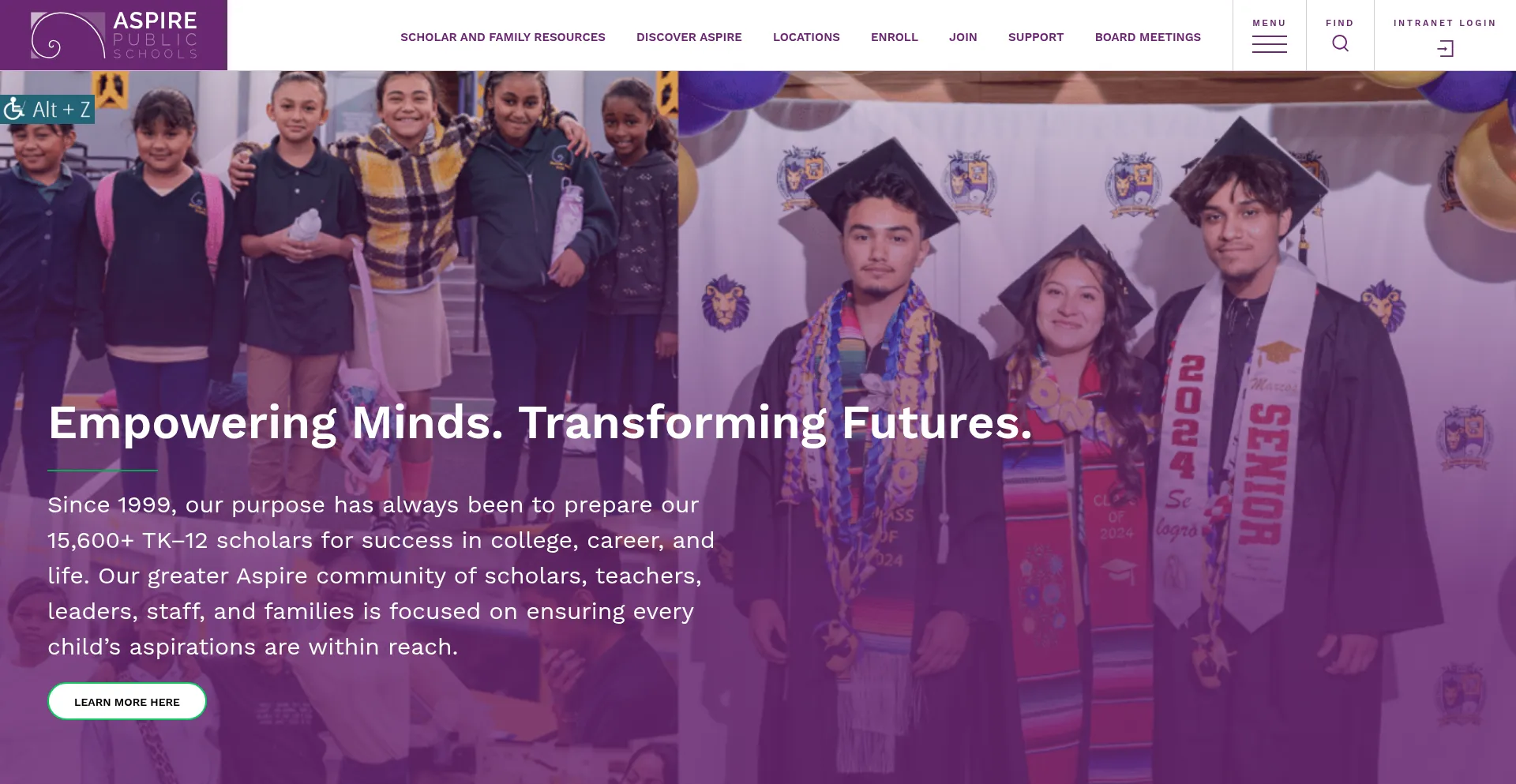 Website screenshot of Aspirepublicschools.org