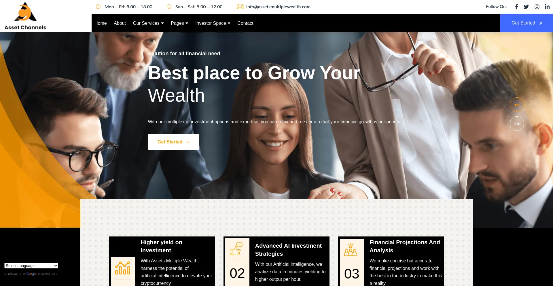 Website screenshot of Assetsmultiplewealth.com