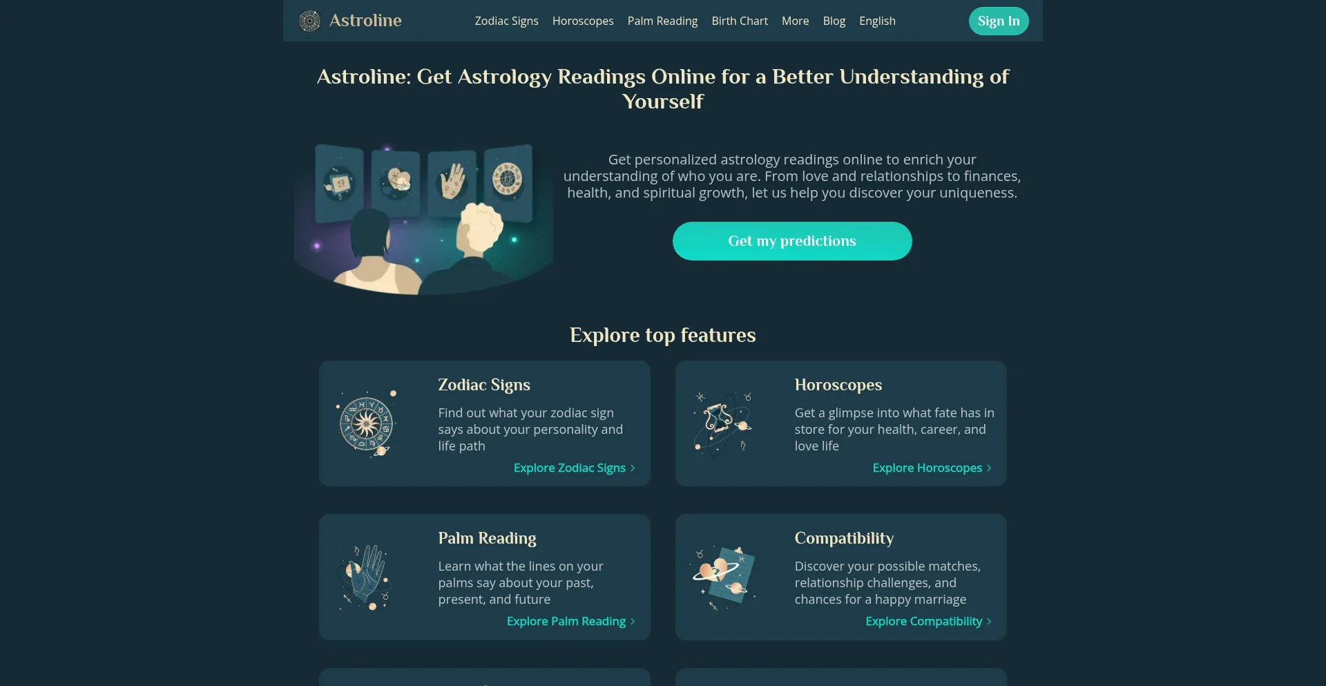 Website screenshot of Astroline.today