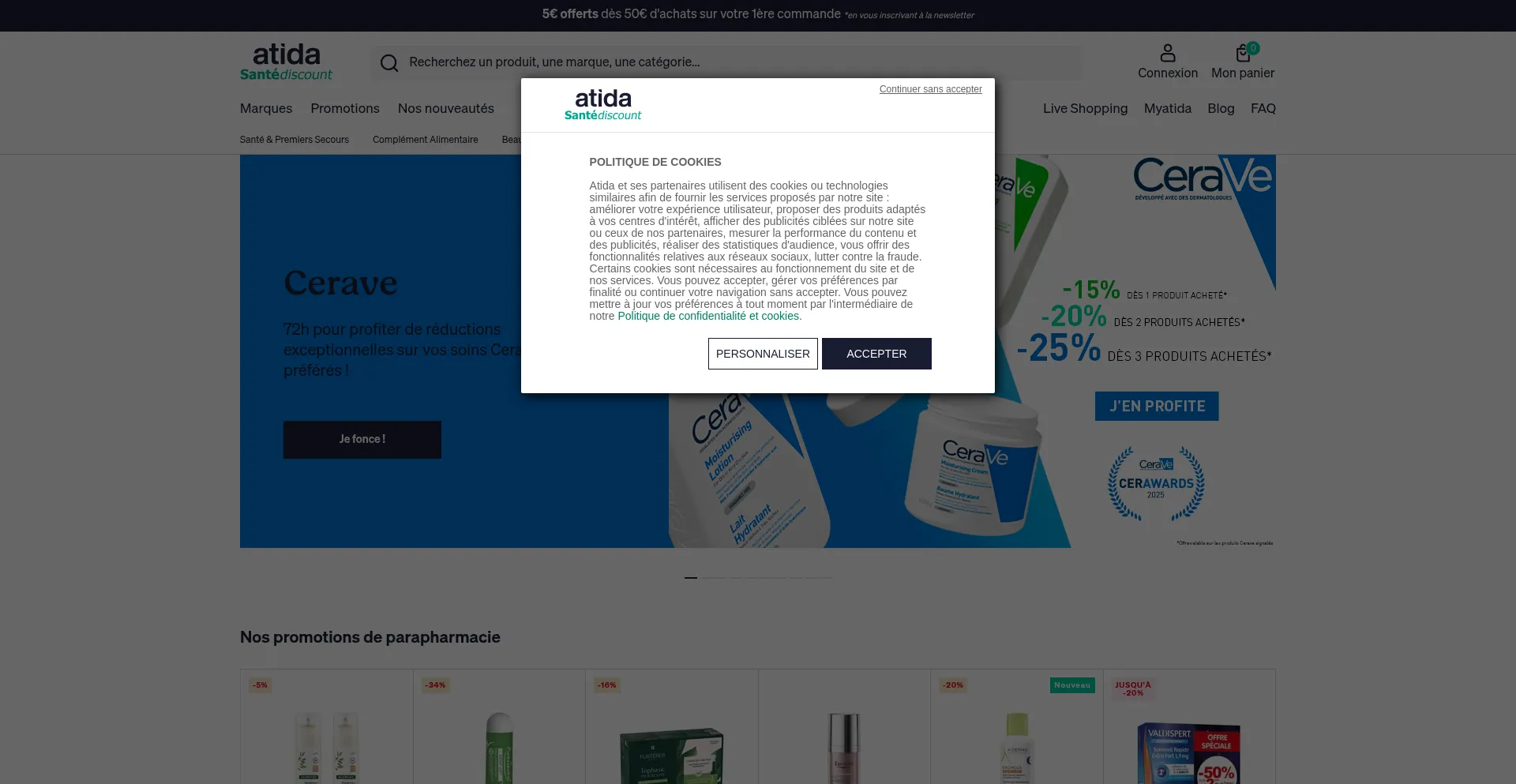 Website screenshot of Atida.fr