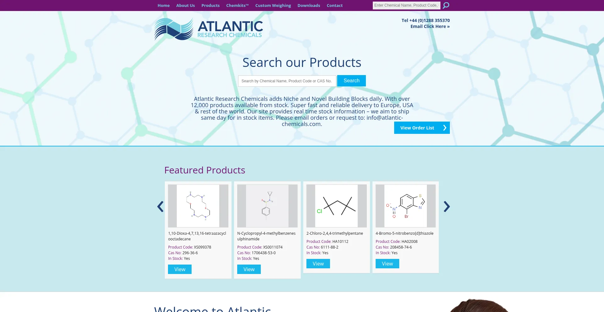 Website screenshot of Atlantic-chemicals.com