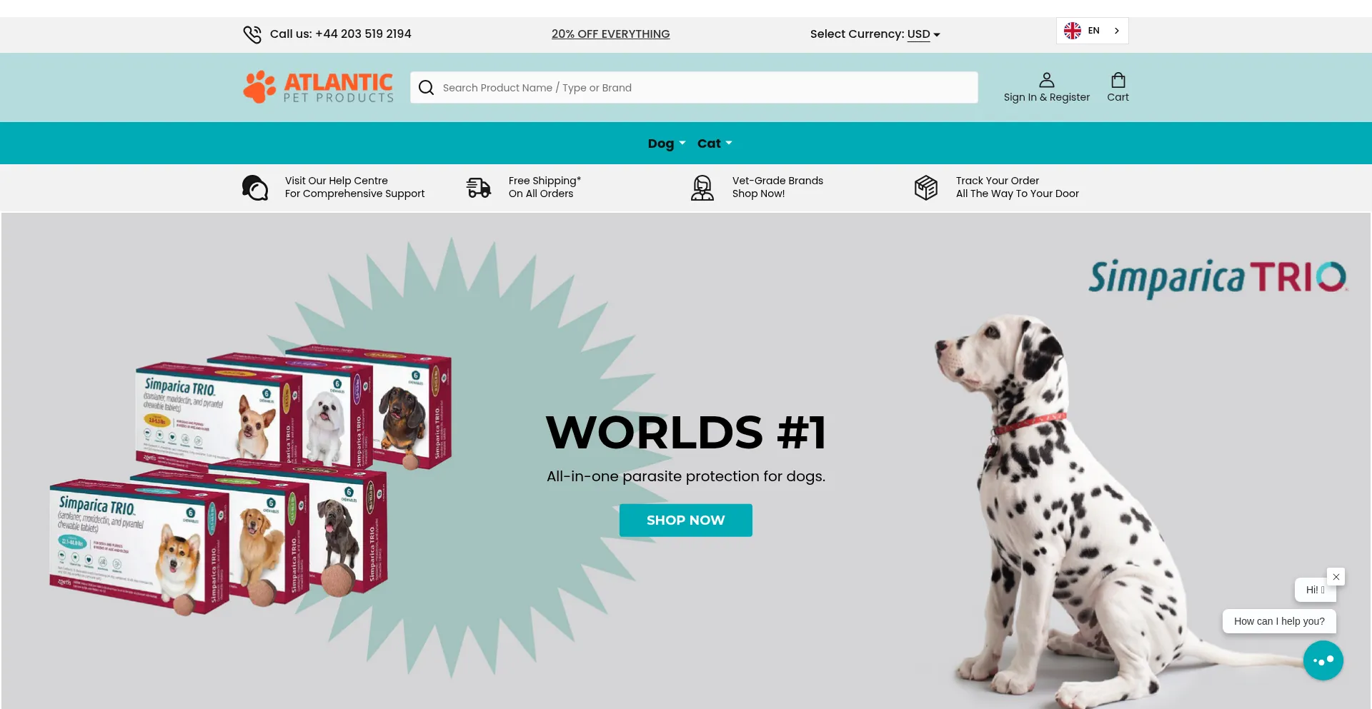 Website screenshot of Atlanticpetproducts.com