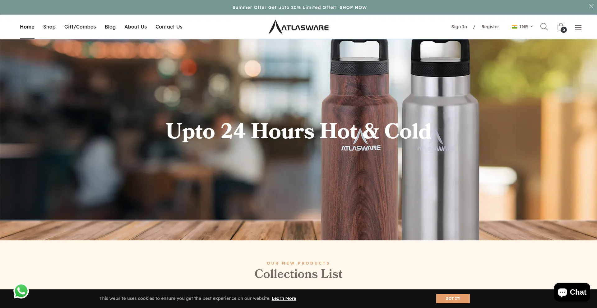 Website screenshot of Atlasware.in
