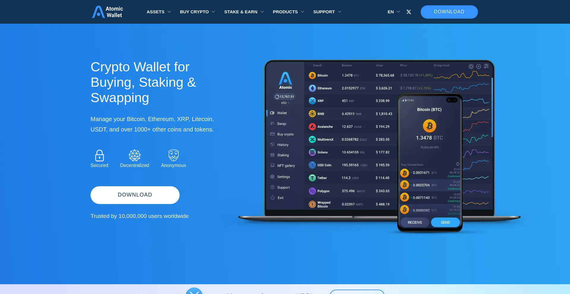 Website screenshot of Atomicwallet.io