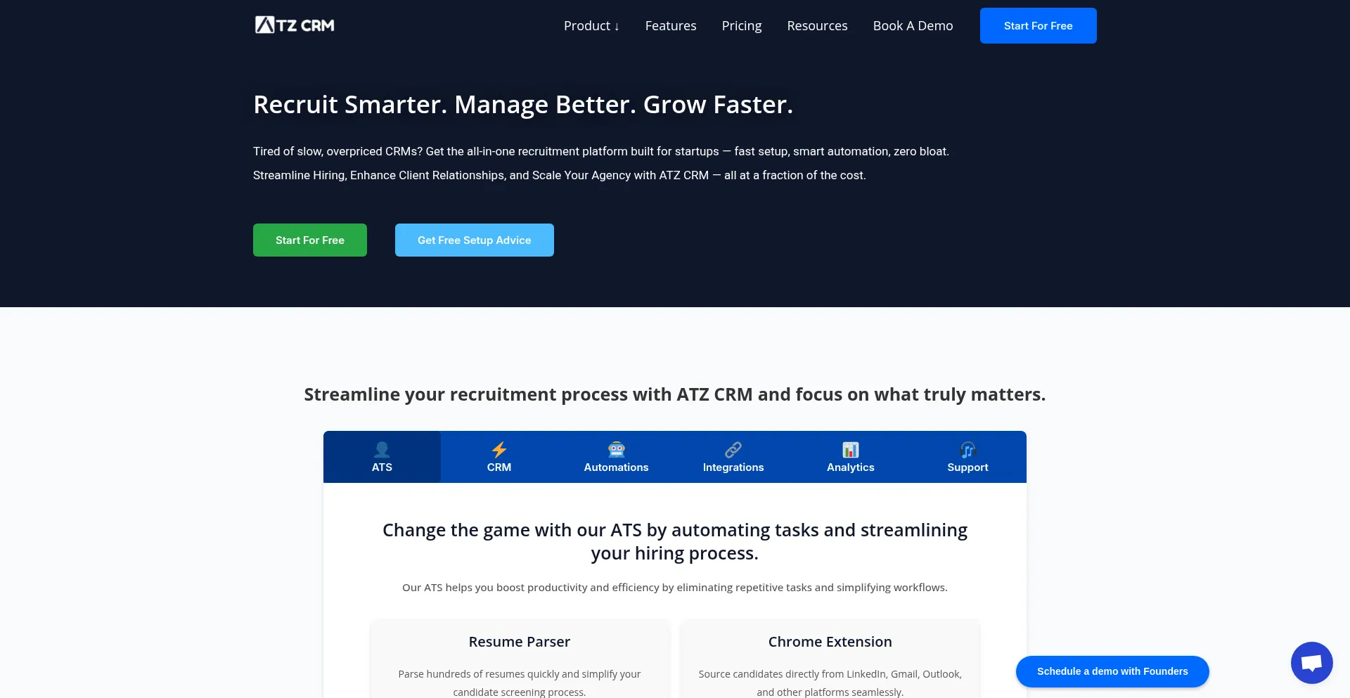 Website screenshot of Atzcrm.com