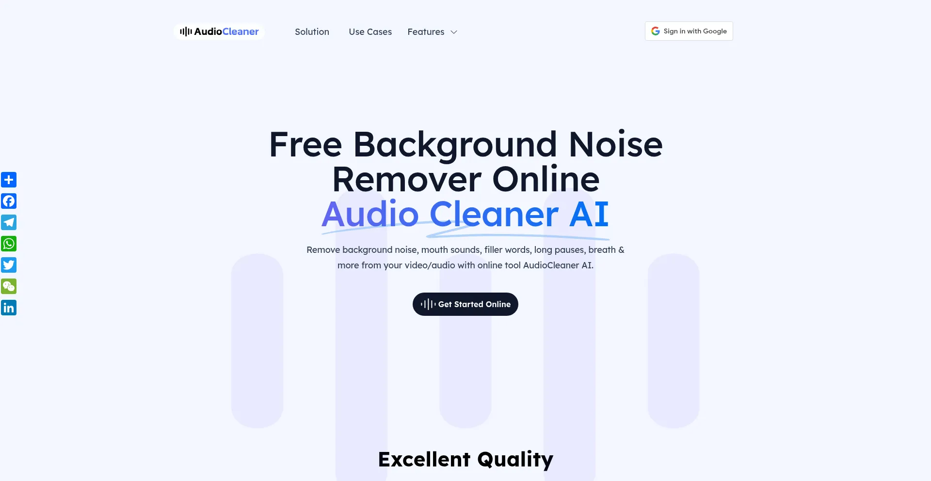 Website screenshot of Audiocleaner.ai