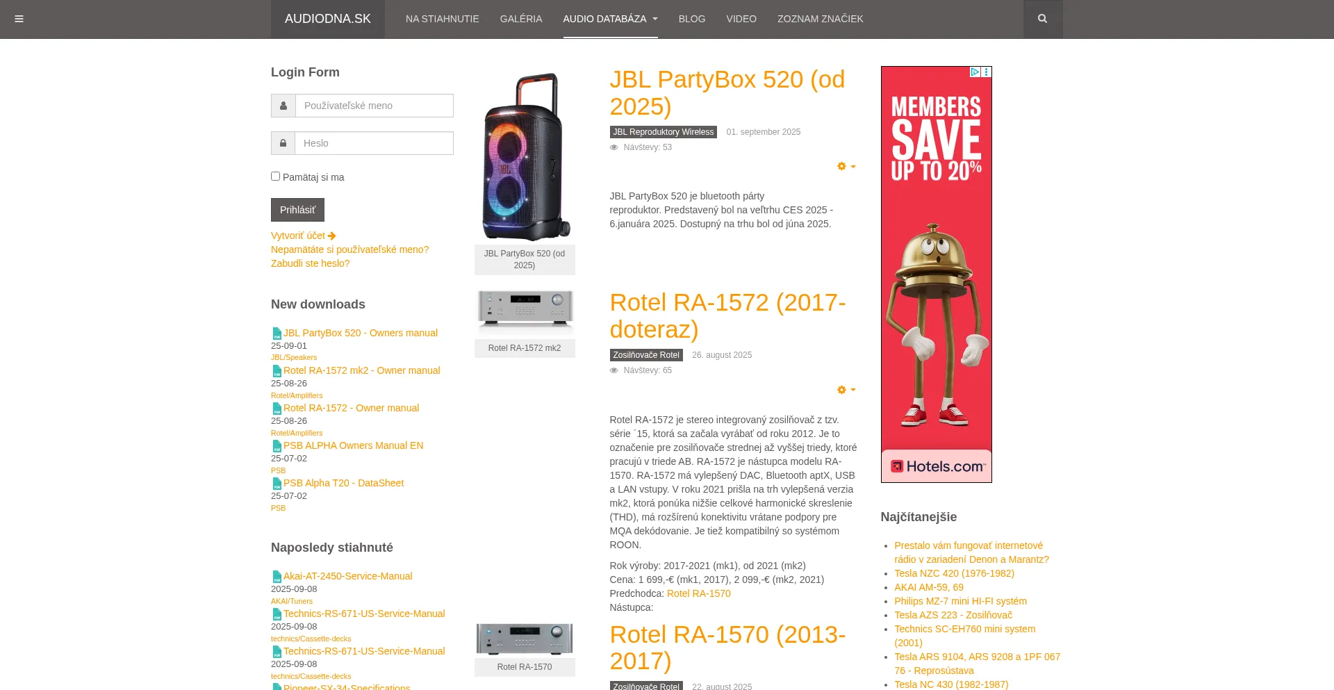 Website screenshot of Audiodna.sk