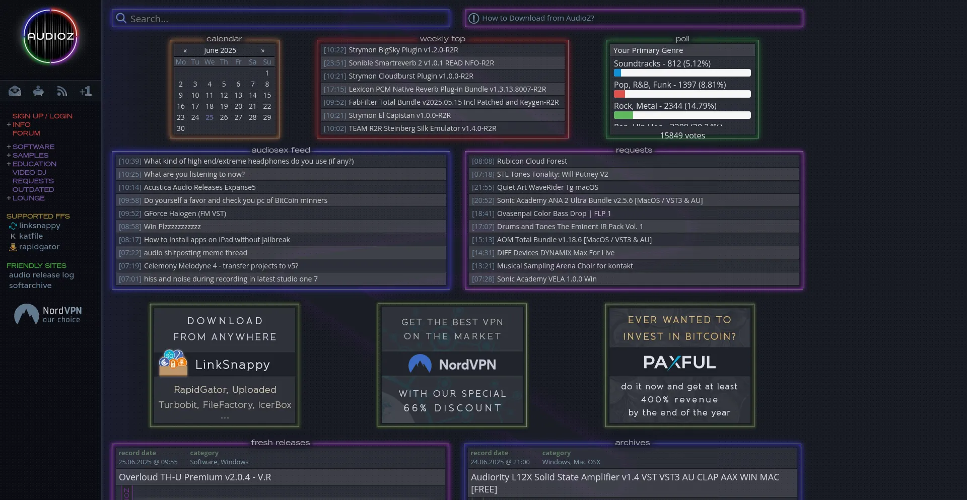 Website screenshot of Audioz.download