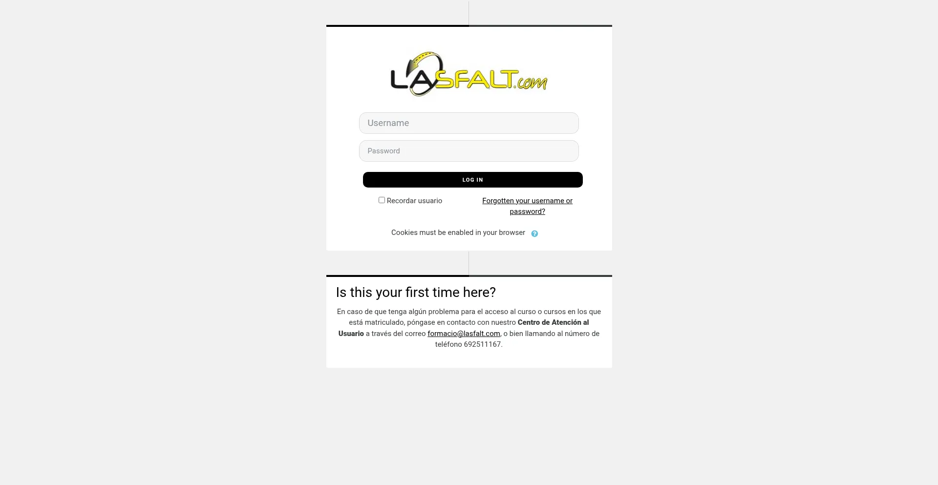 Website screenshot of Aula-virtual.lasfalt.com