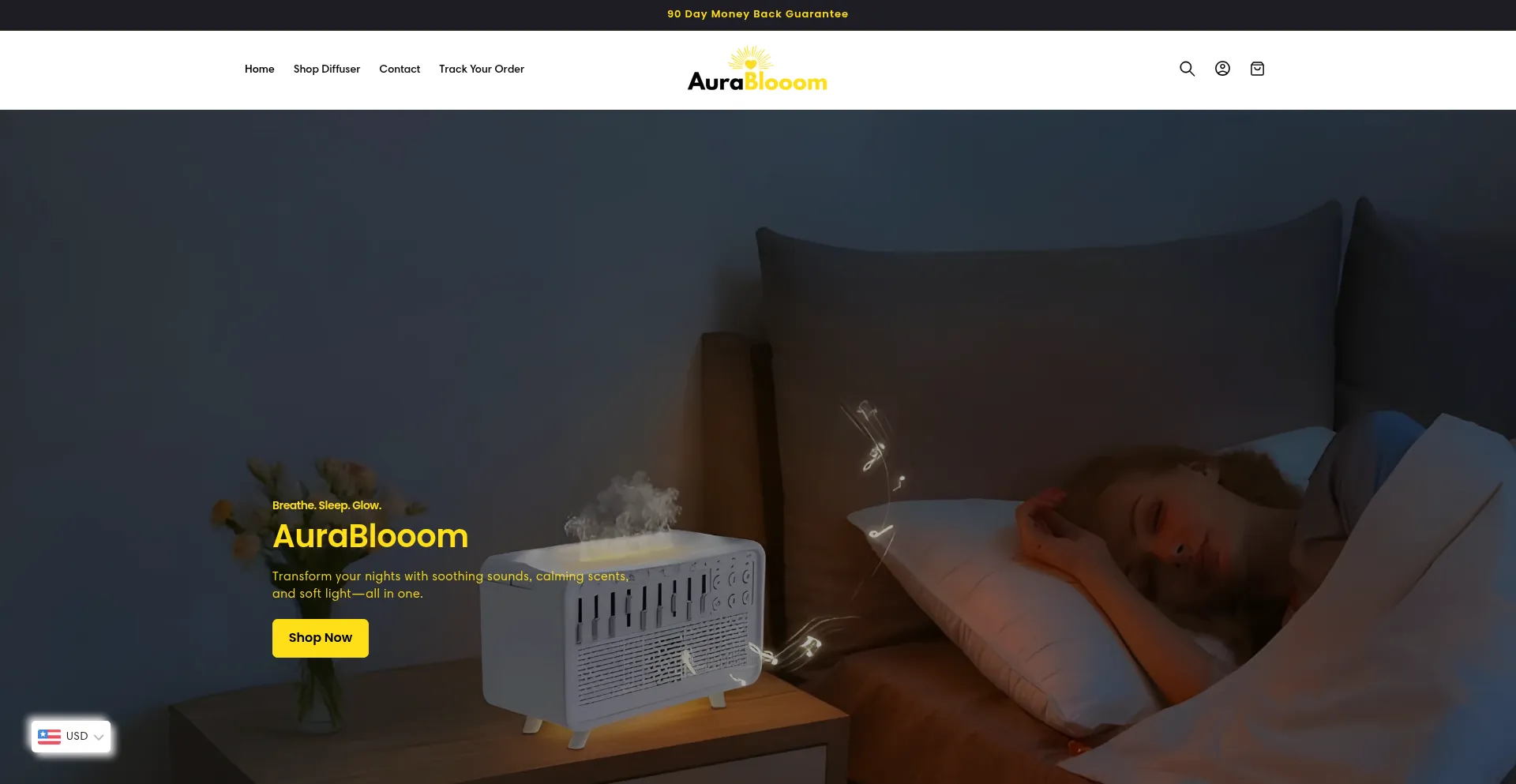 Website screenshot of Aurablooom.co