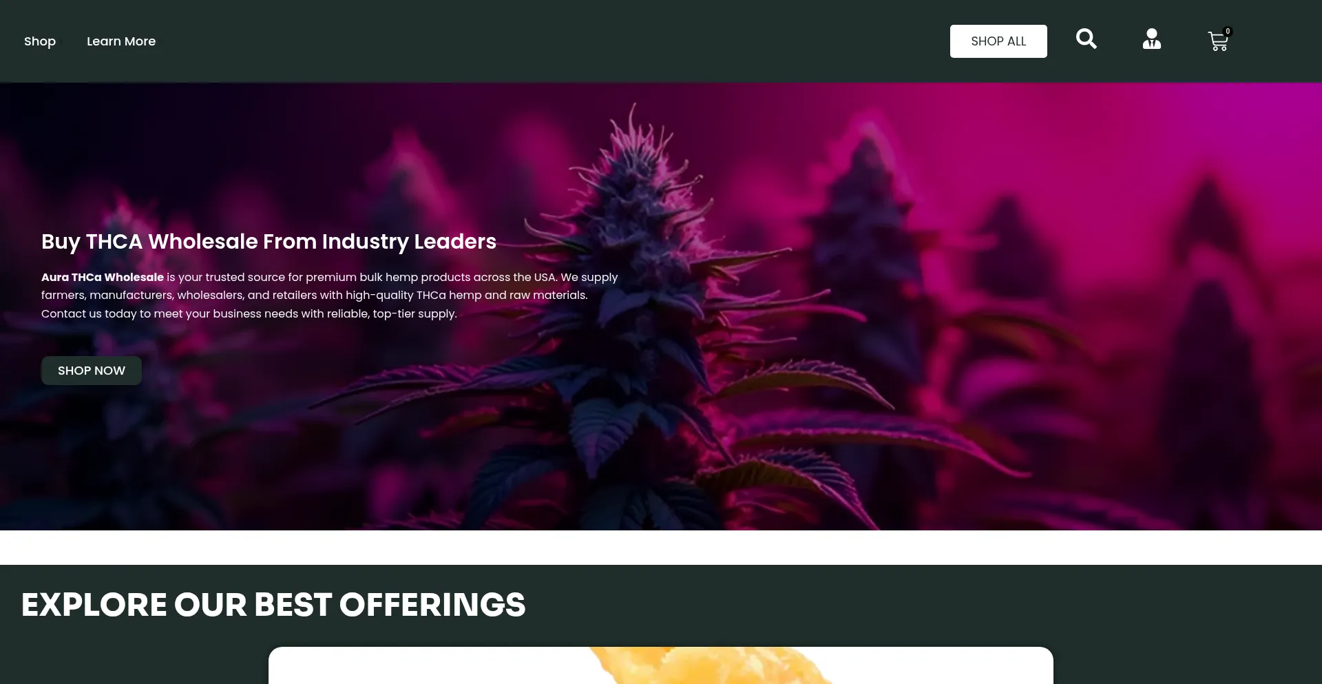 Website screenshot of Aurathcawholesale.com