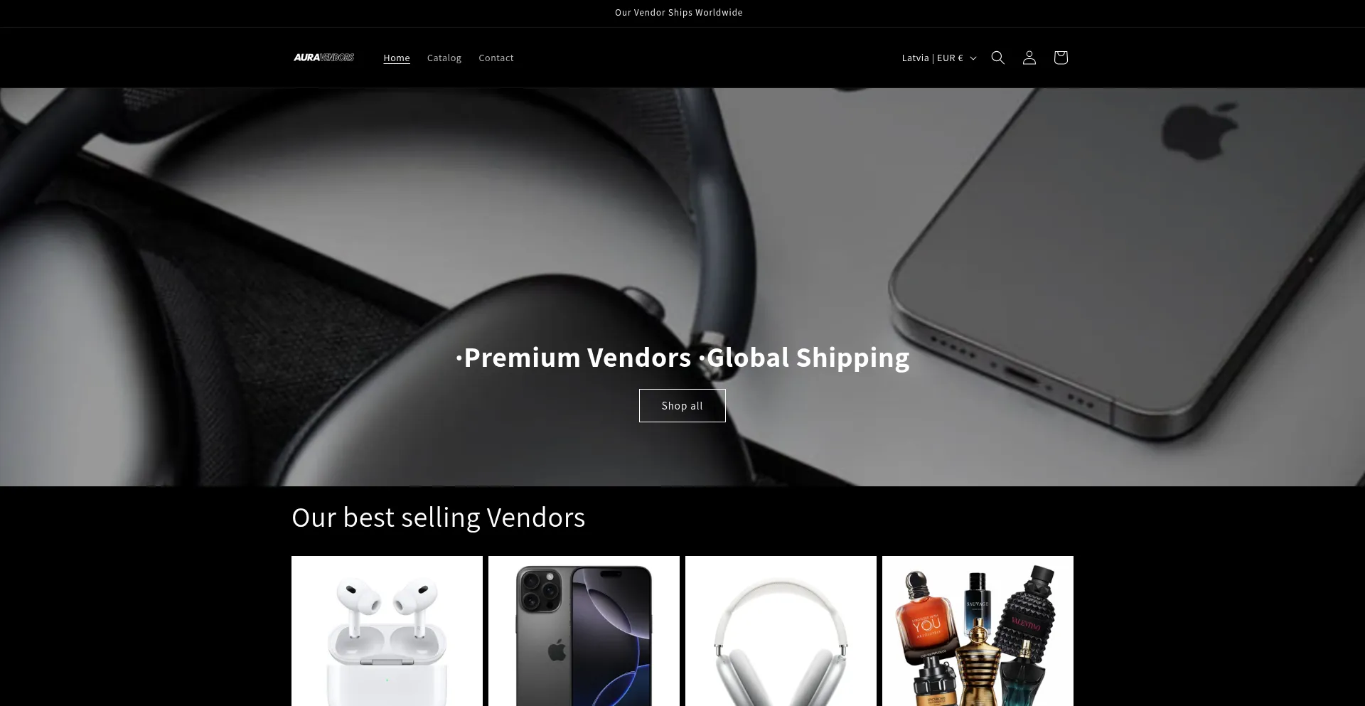 Website screenshot of Auravendors.com