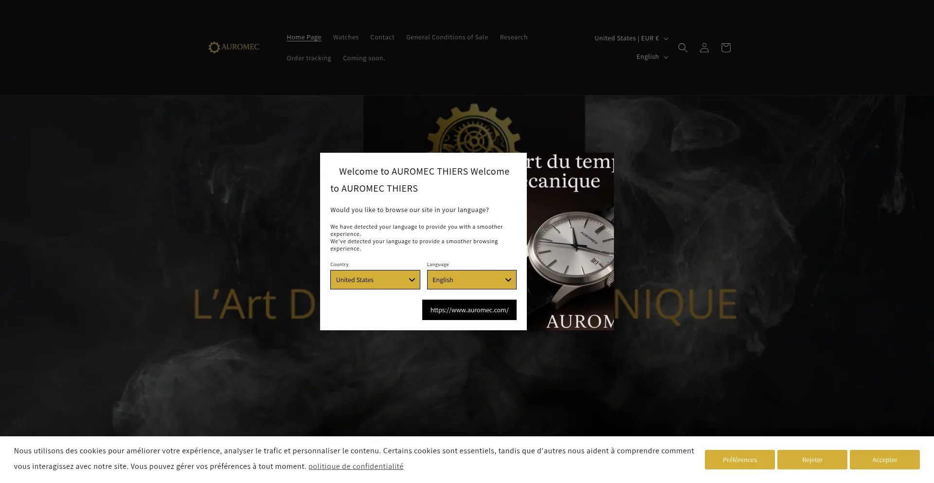 Website screenshot of Auromec.com
