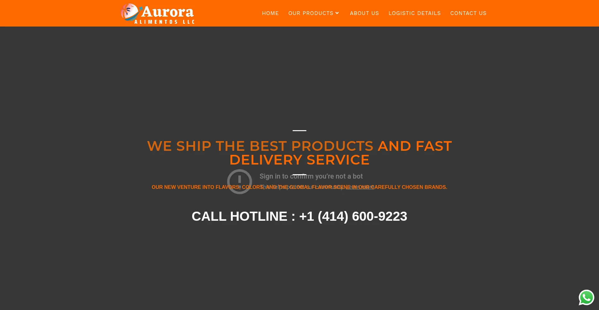 Website screenshot of Auroralimentosllc.com