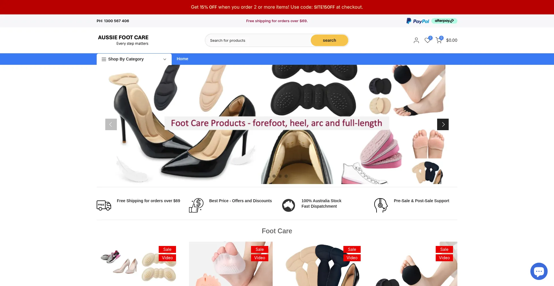 Website screenshot of Aussiefootcare.com.au