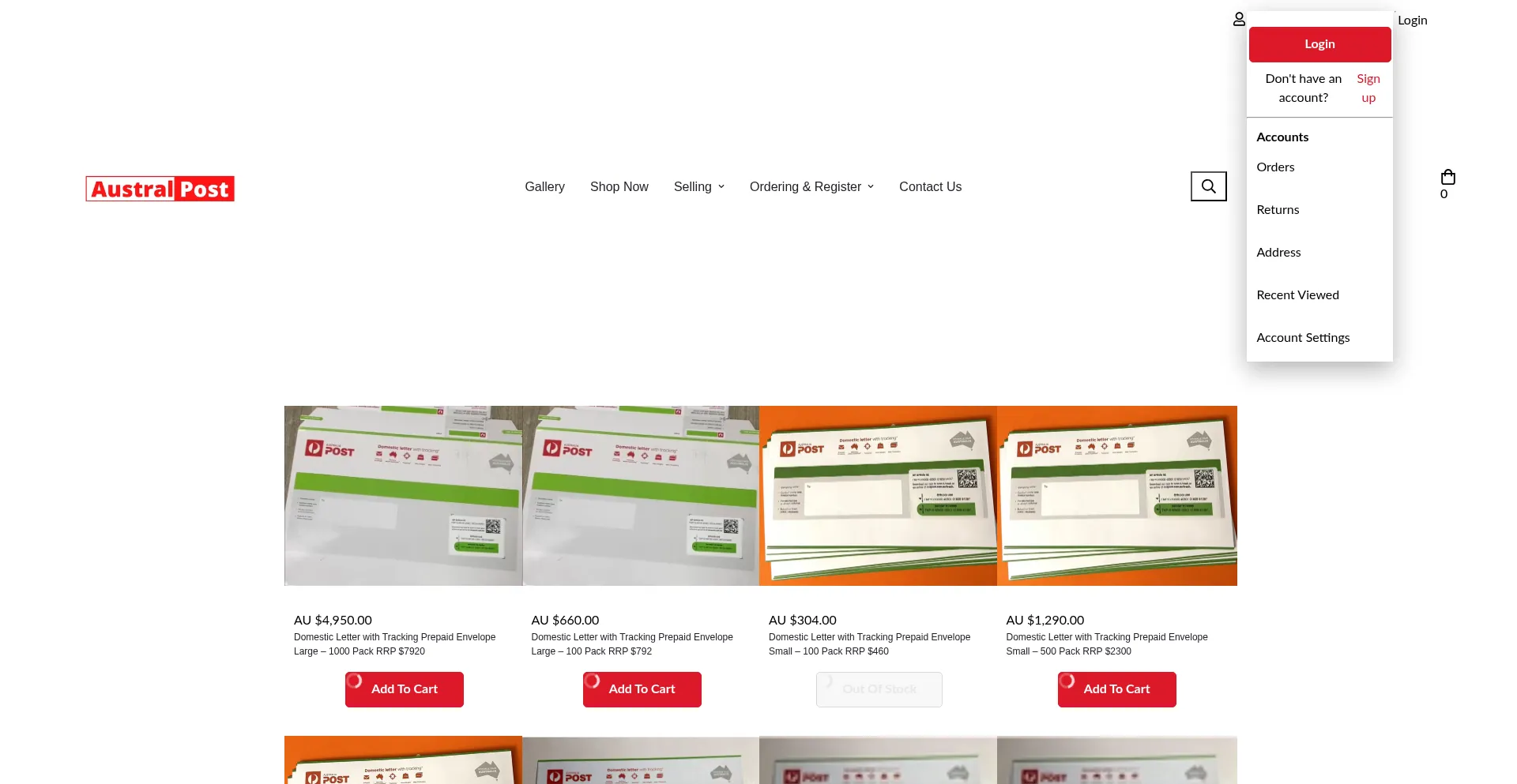 Website screenshot of Australpost.com.au