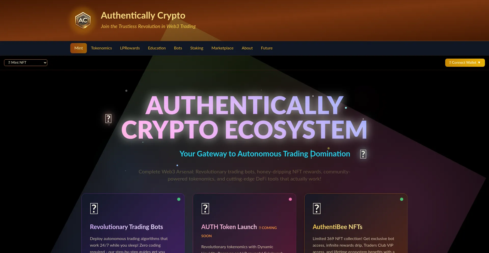 Website screenshot of Authenticallycrypto.io
