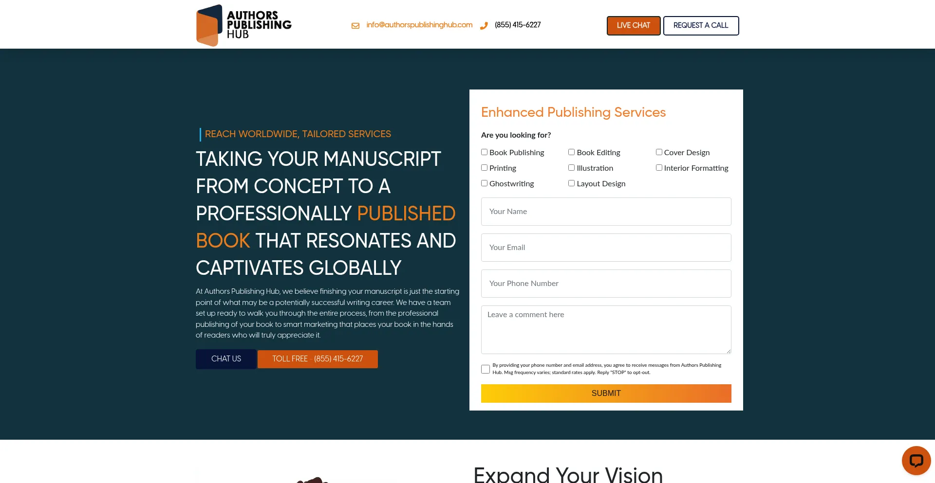 Website screenshot of Authorspublishinghub.com