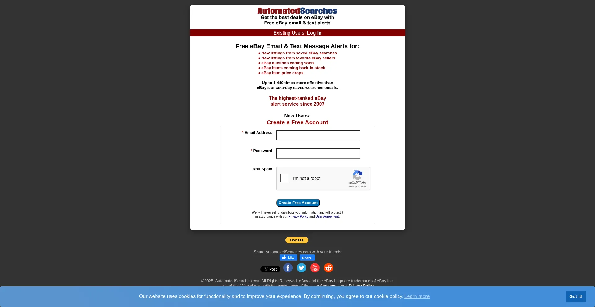 Website screenshot of Automatedsearches.com