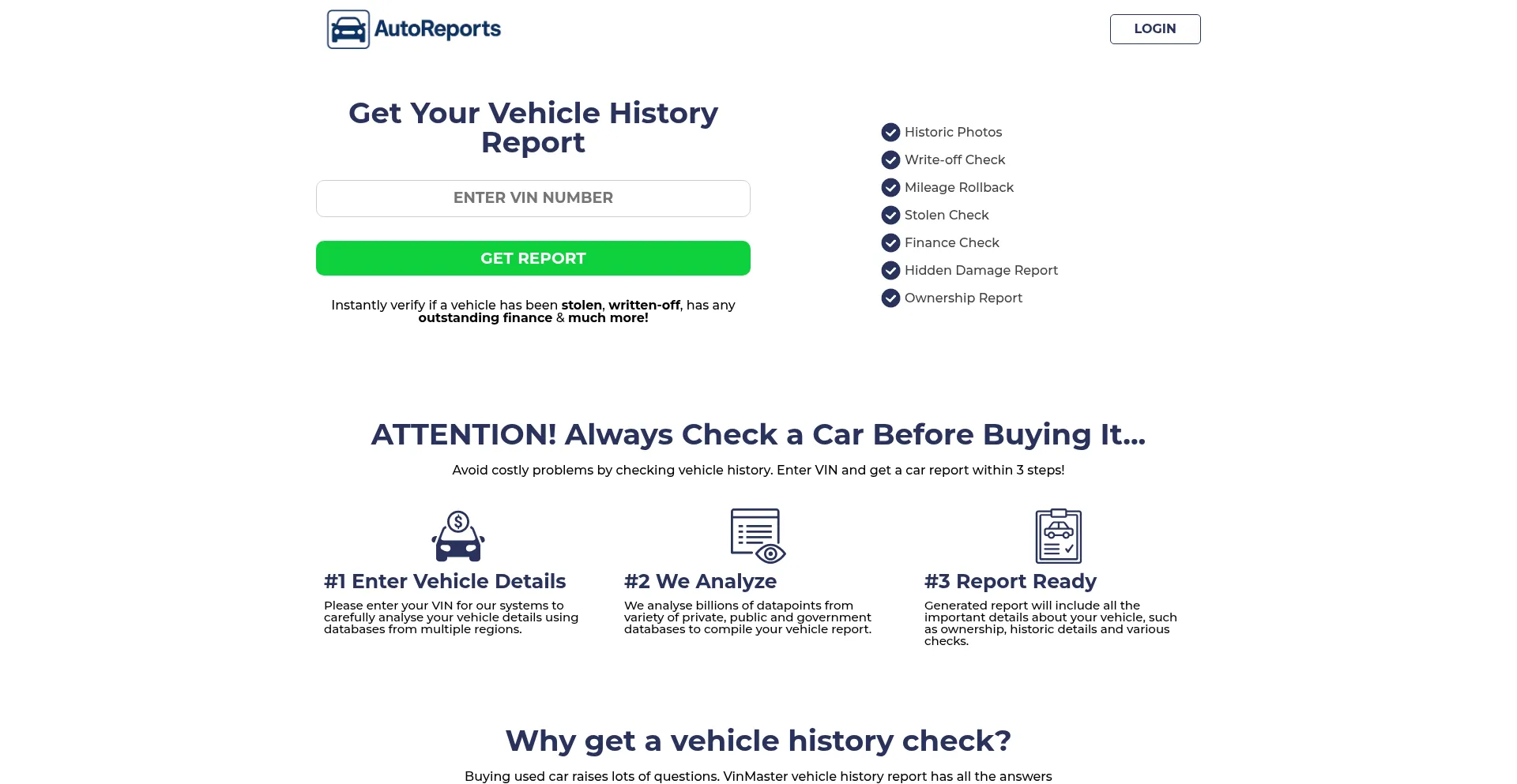 Website screenshot of Autoreports.co