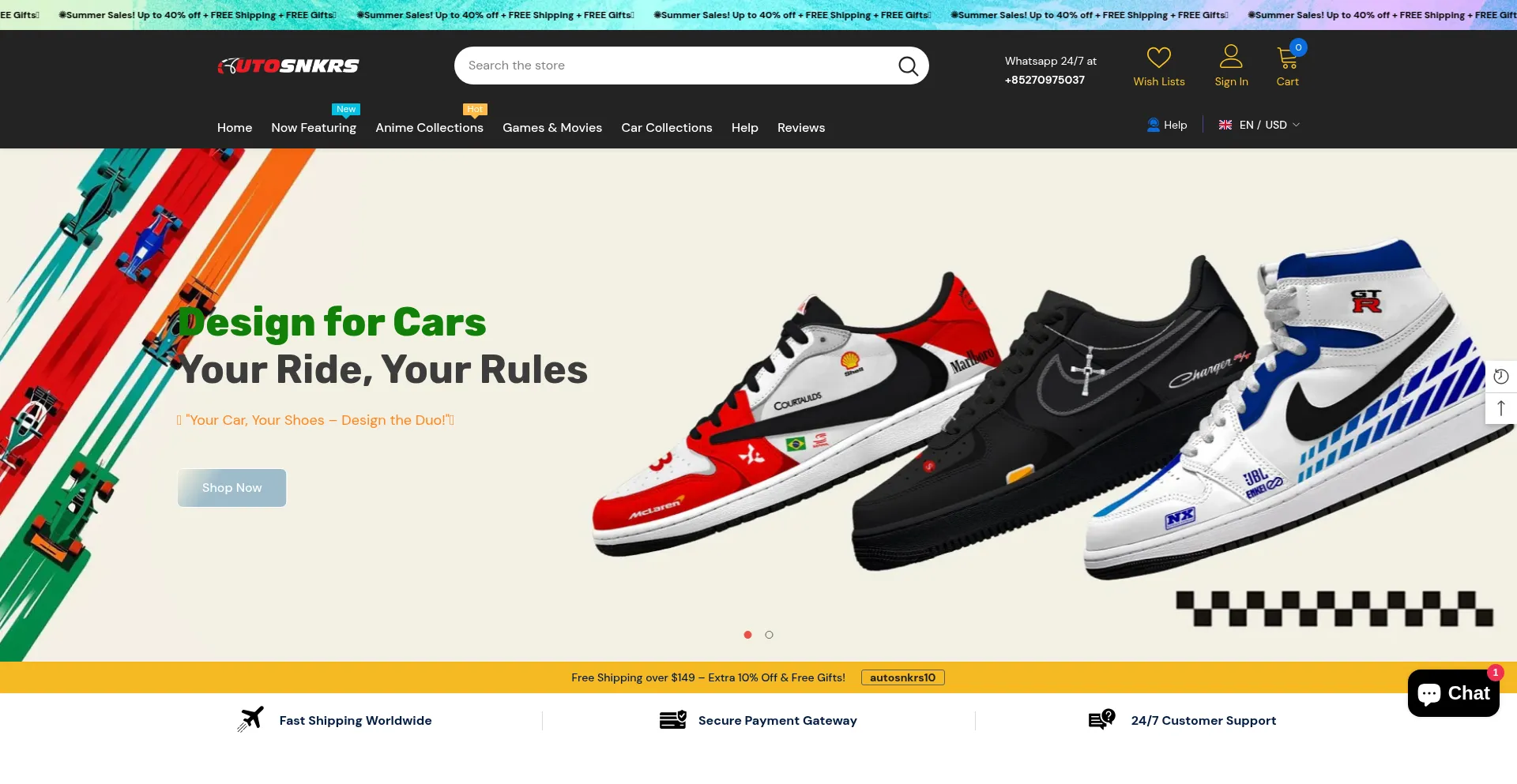 Website screenshot of Autosnkrs.com