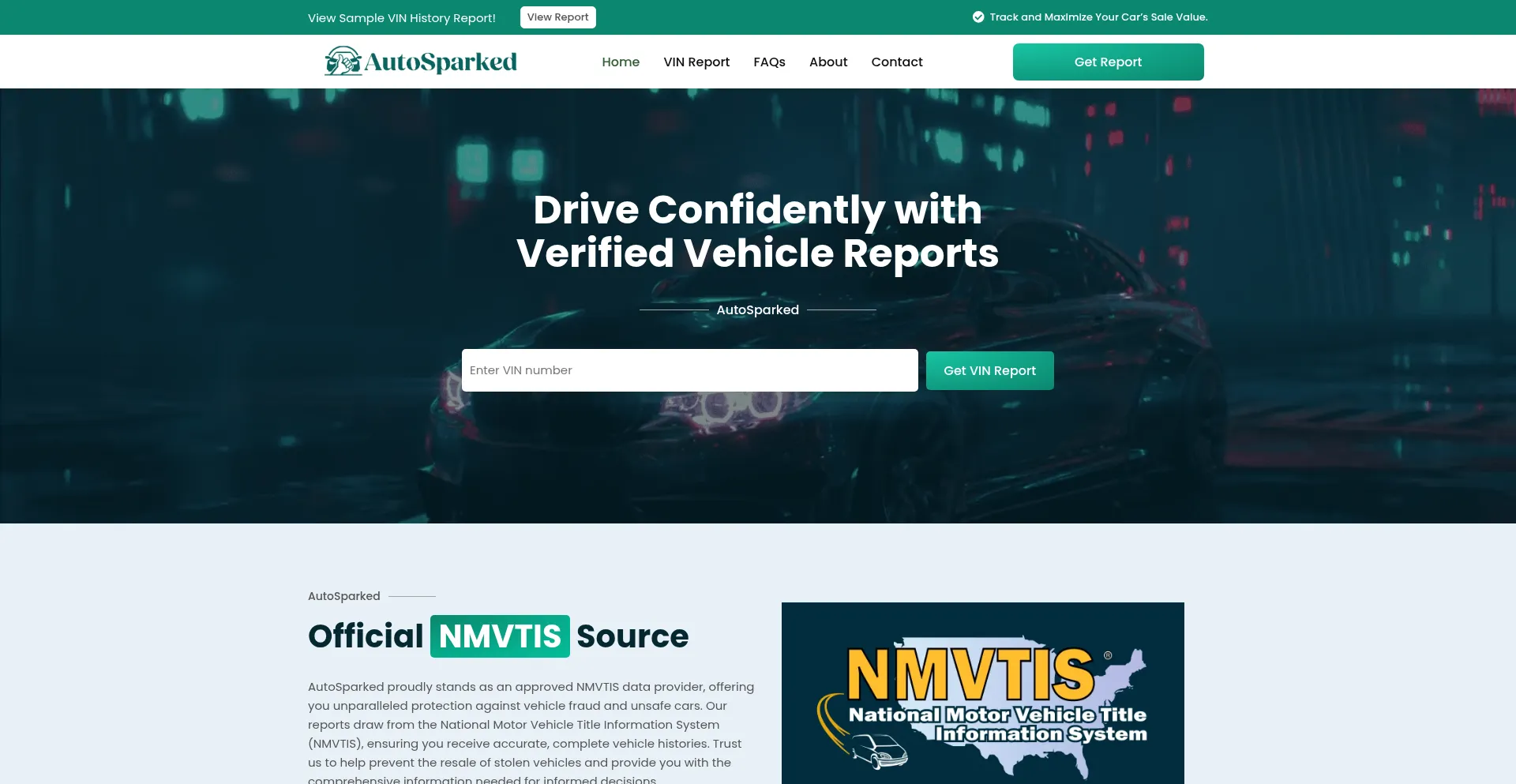 Website screenshot of Autosparked.com