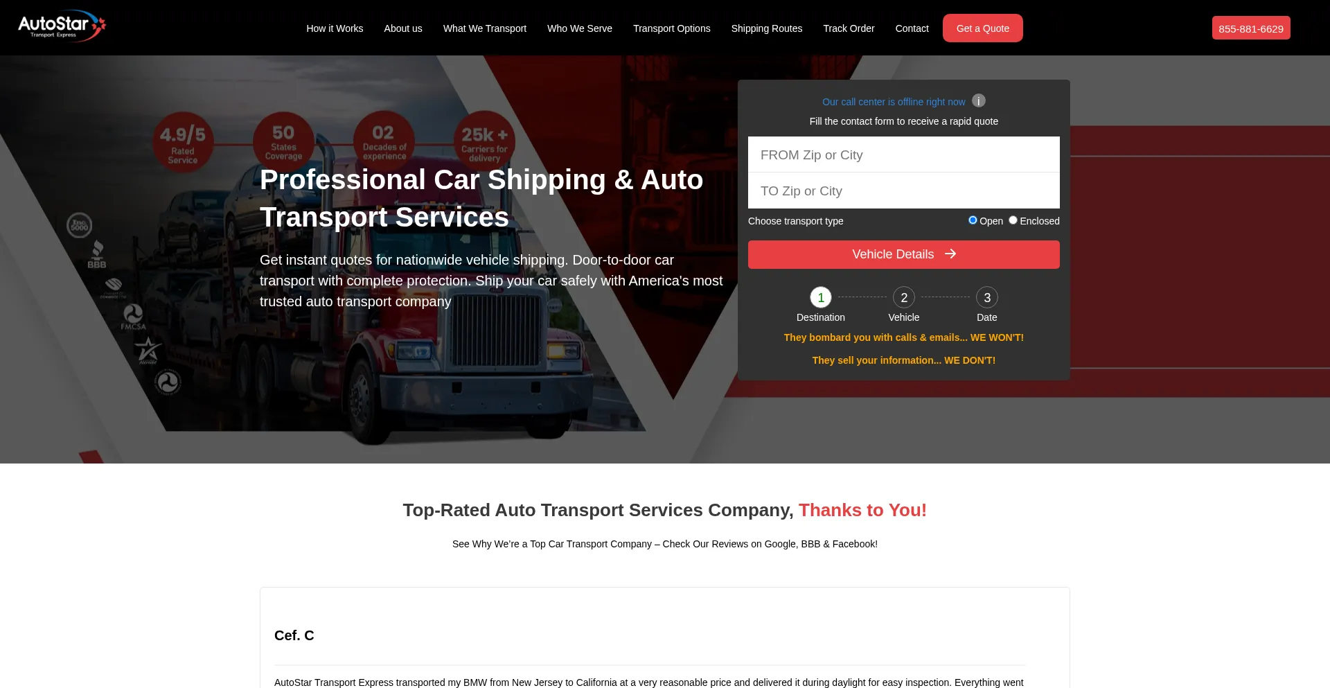 Website screenshot of Autostartransport.com