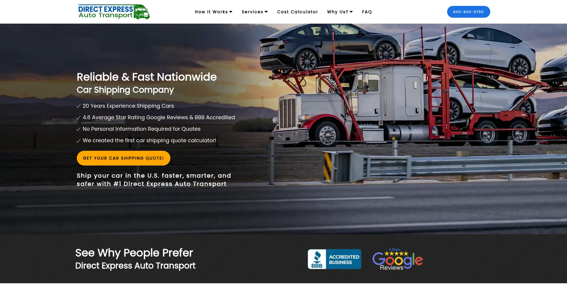 Website screenshot of Autotransportdirect.com