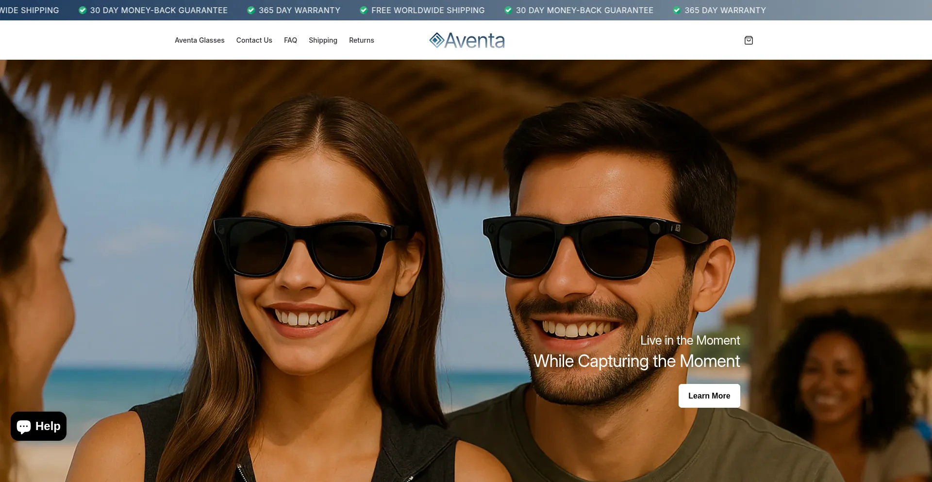 Website screenshot of Aventaglasses.com