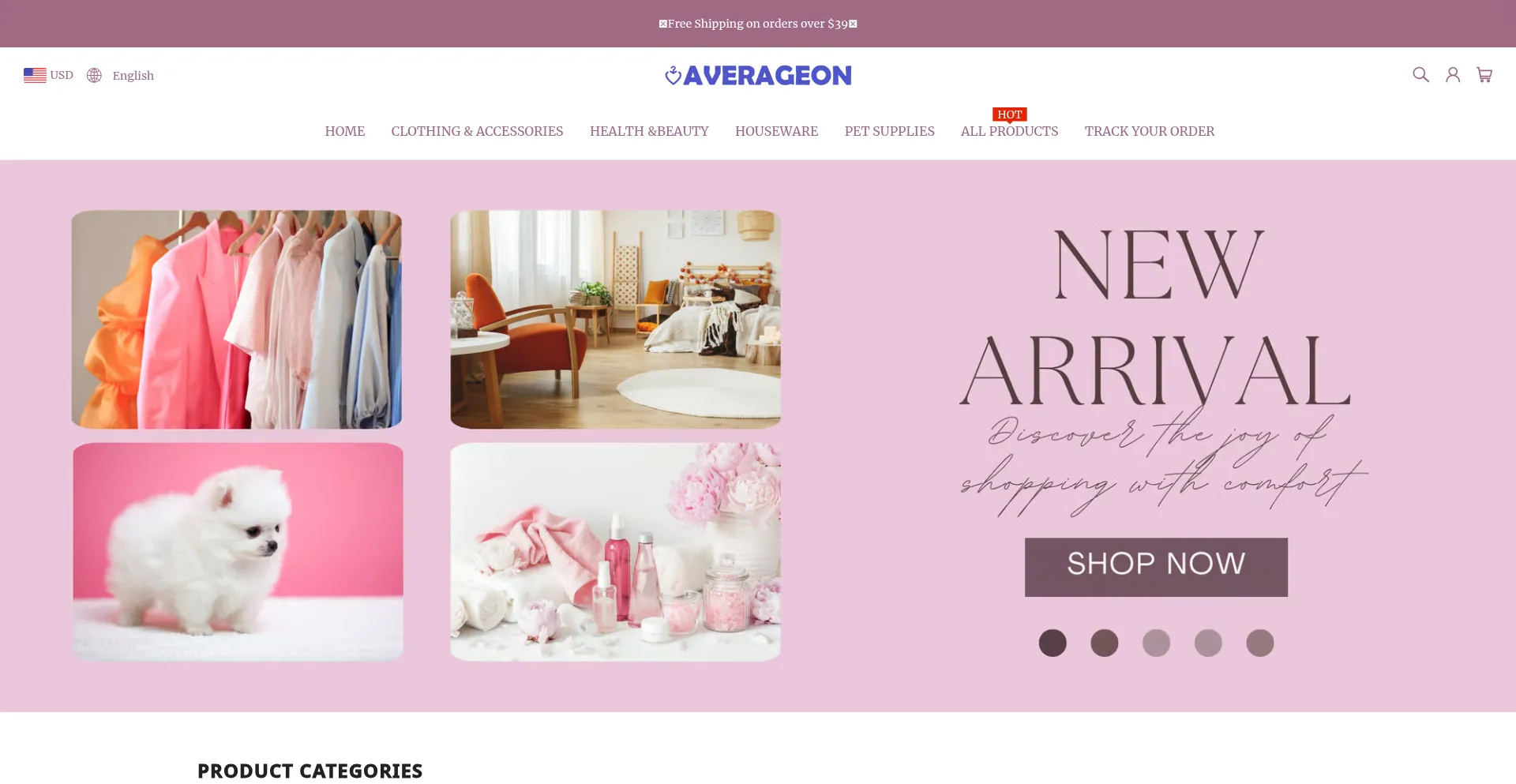 Website screenshot of Averageon.com