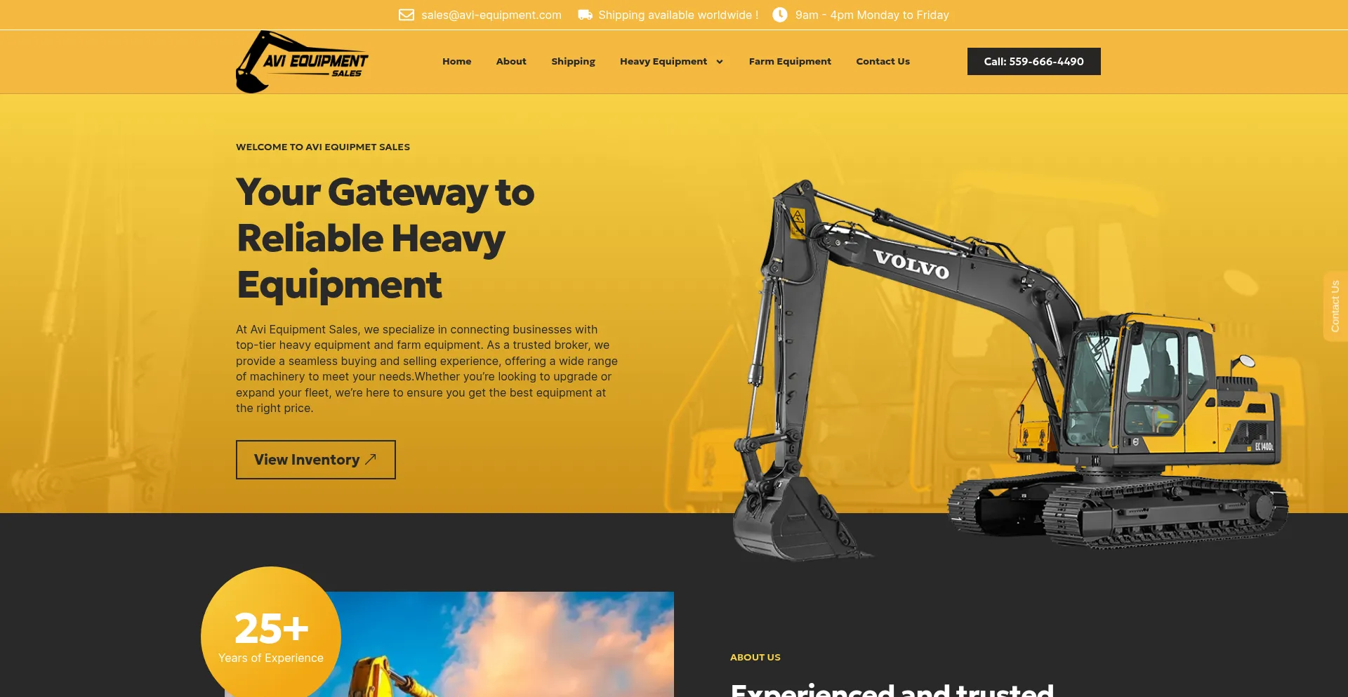 Website screenshot of Avi-equipment.com