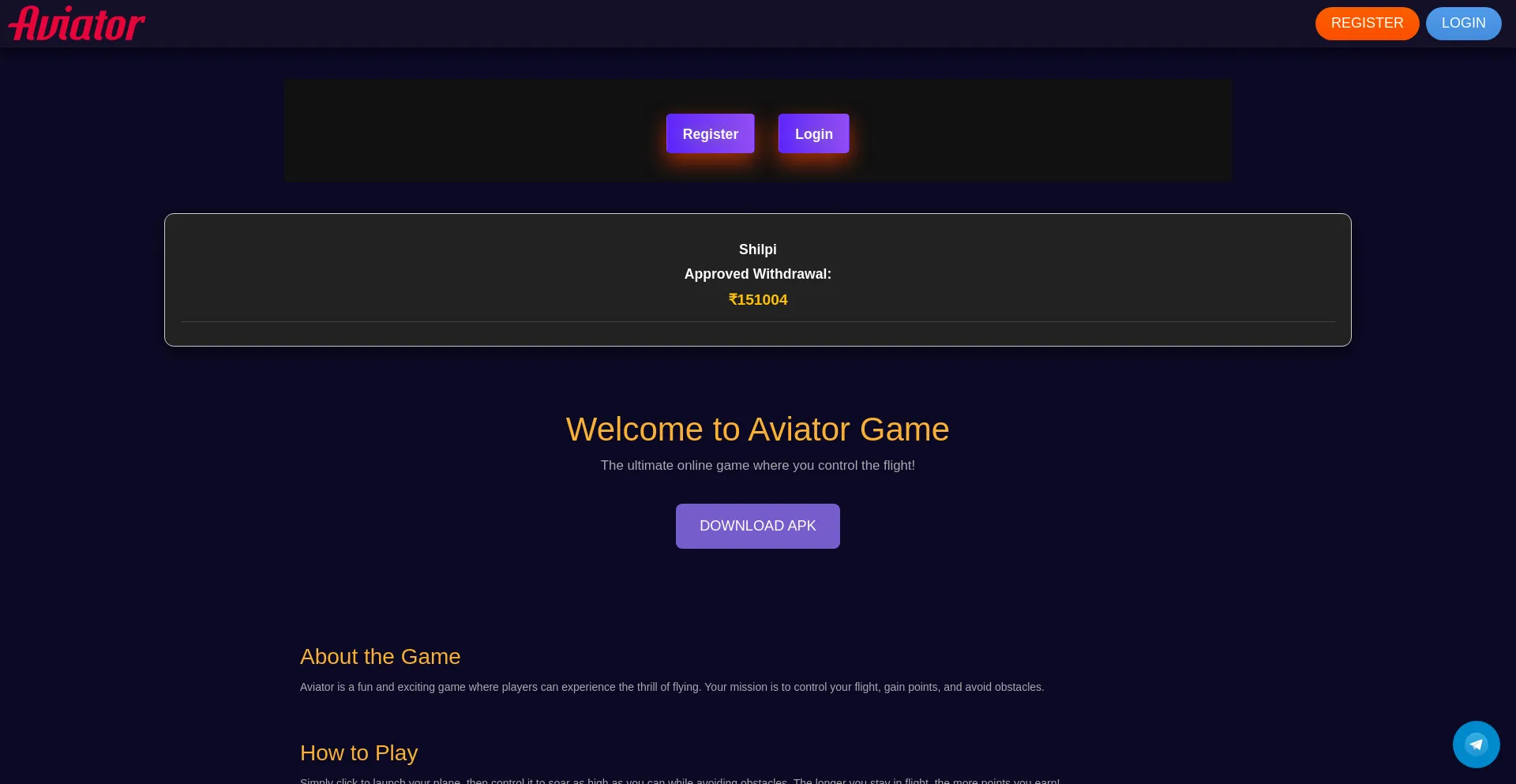 Website screenshot of Aviatortrading.vip